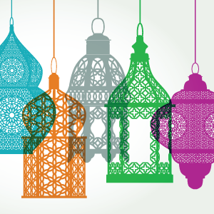 Several colorful Islamic lanterns.